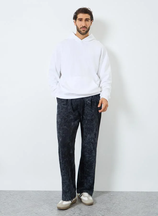 Men Black Acid Wash Joggers with Embroidery